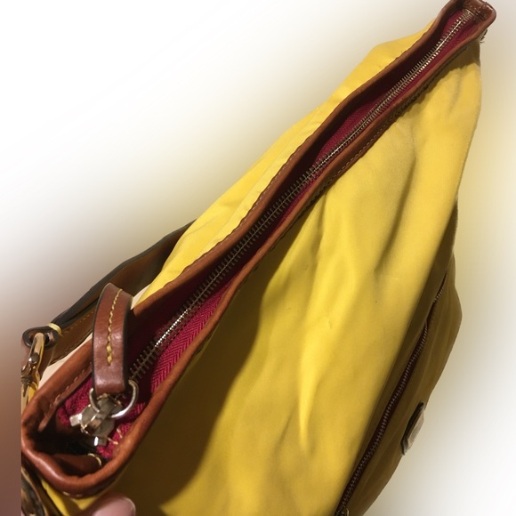 Dooney and Burke Nylon Leather Trim Hobo Shoulder Handbag Yellow - Picture 5 of 10